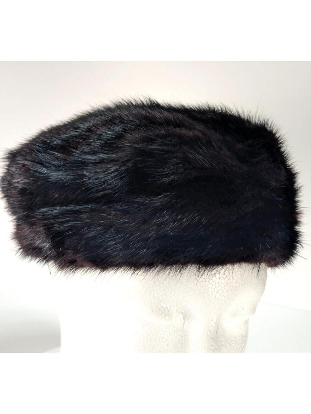 Vincent de Koven Mink Fur Round Pillbox Hat Dark Mahogany Hollywood Regency VTG